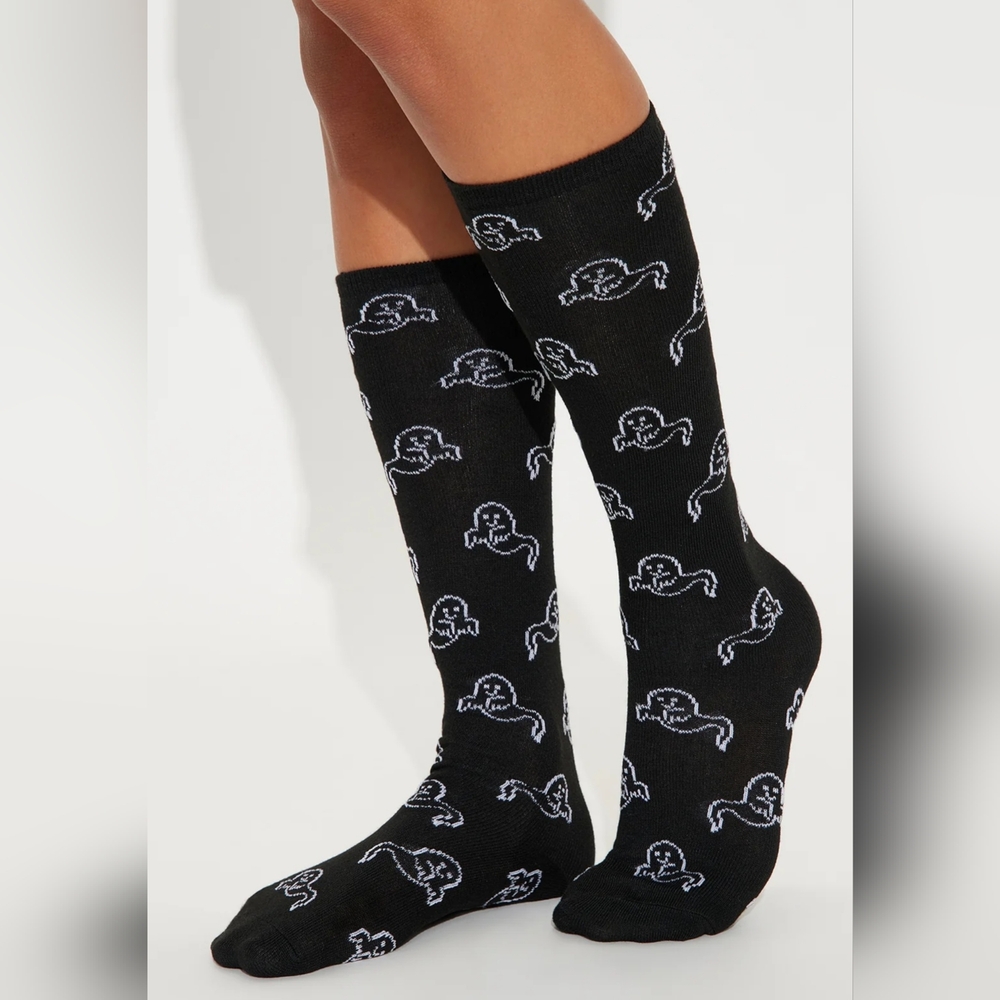 *Fashion Nova Unisex Ghosting You Knee High Halloween Socks Black Shoe Sz 4-10